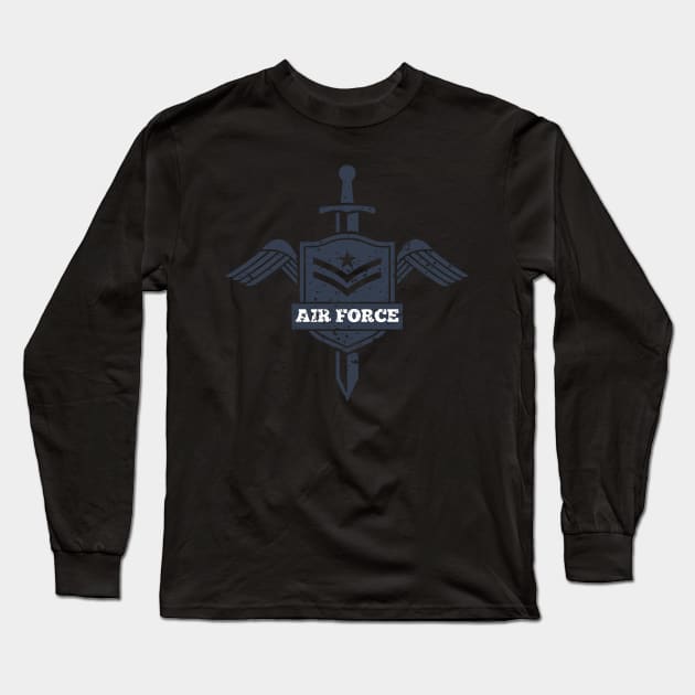 Air Force Vintage Insignia Shield And Sword Long Sleeve T-Shirt by Mandra